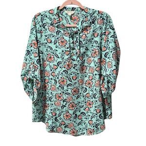 DECREE  Turquoise pink floral 3/4 sleeve lightweight pull over top